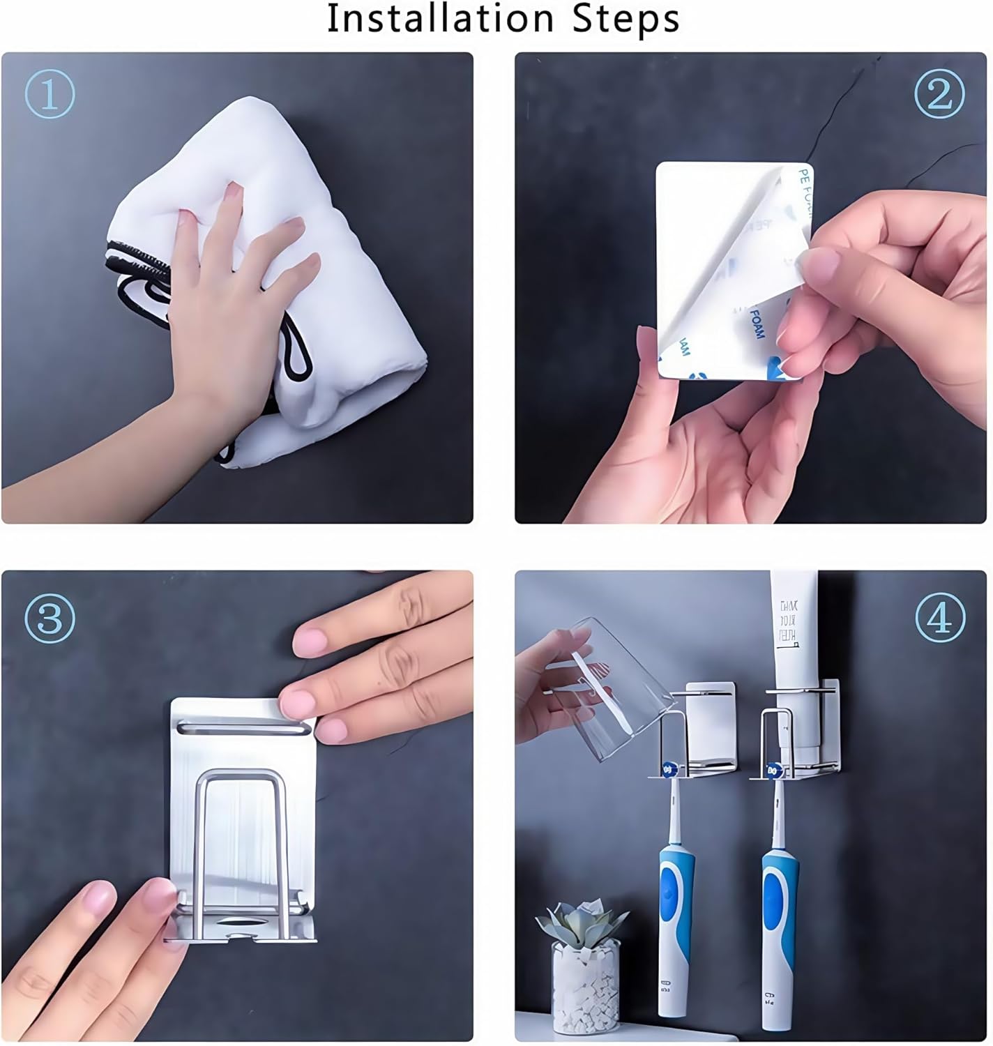 Stainless Steel Toothbrush Organizer with 3-in-1 Functionality