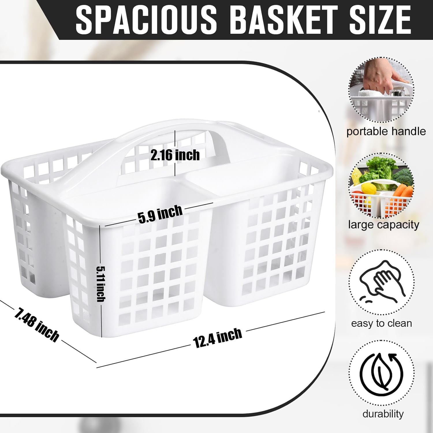 HAUND 3-Compartment Plastic Shower Caddy Basket White