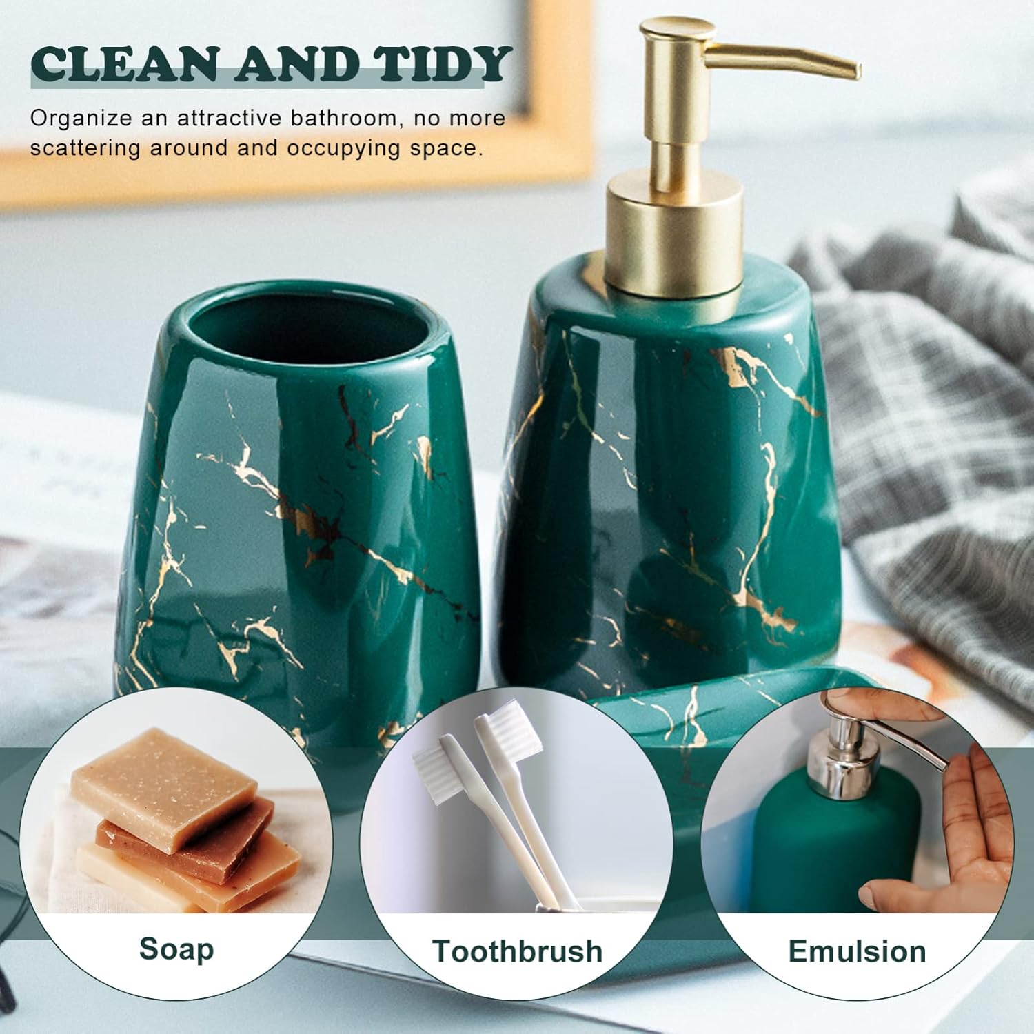 3Pcs Marble Bathroom Accessories pact Masonic Pour Lamps On