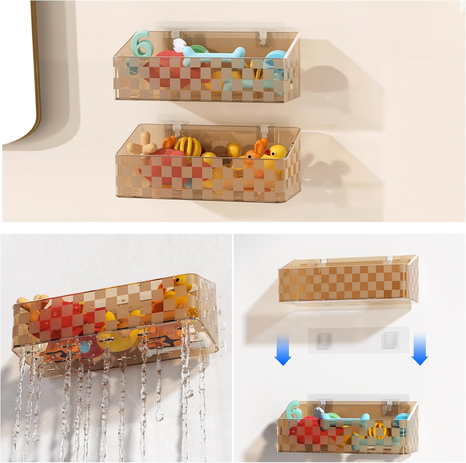 Natheeph Bath Toy Storage Caddy 2-Piece Large Capacity Organizer Brown