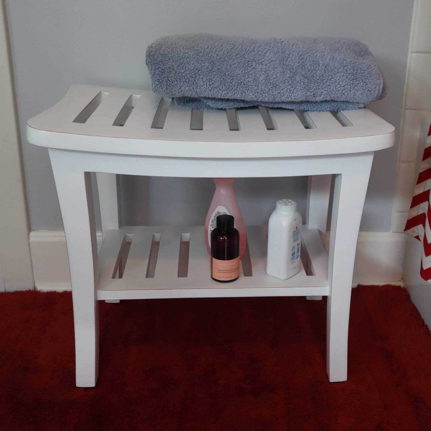 Distressed Teak Shower Bench Large Navy by REDMON Since 1883
