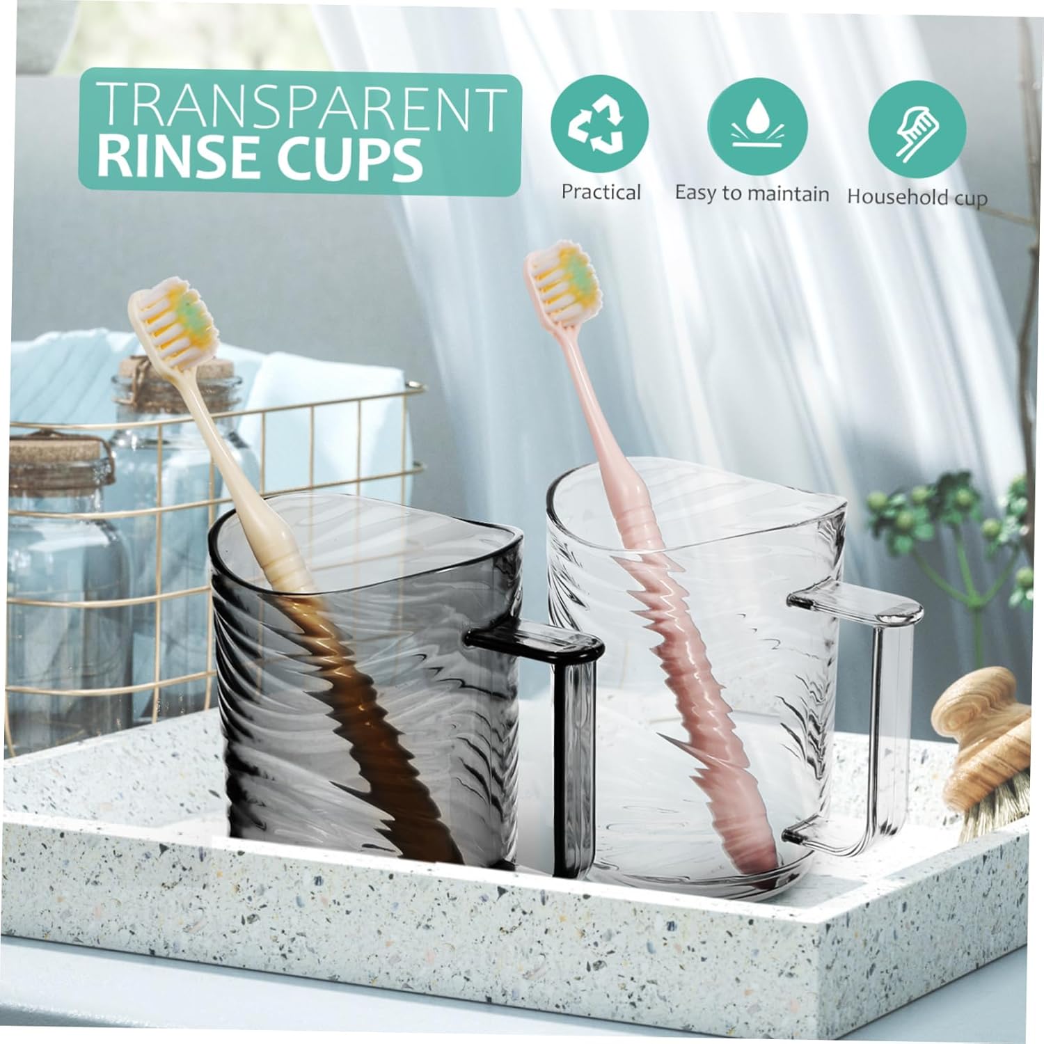 NOLITOY 2 Pack Transparent Toothbrush Cups with Handles 1