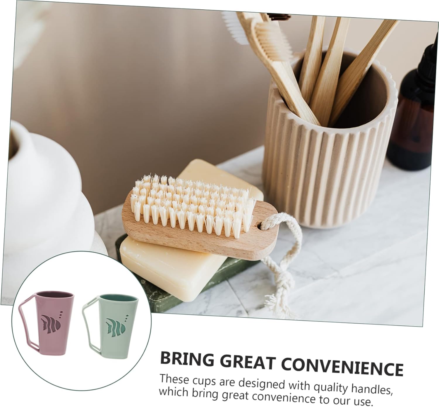 2Pcs Stylish Teacups with Toothbrush Slots for Bathroom Use