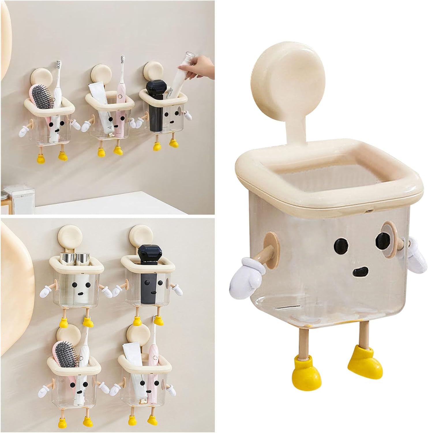Cute Robot Bathroom Organizer with Suction Cups 2PCS