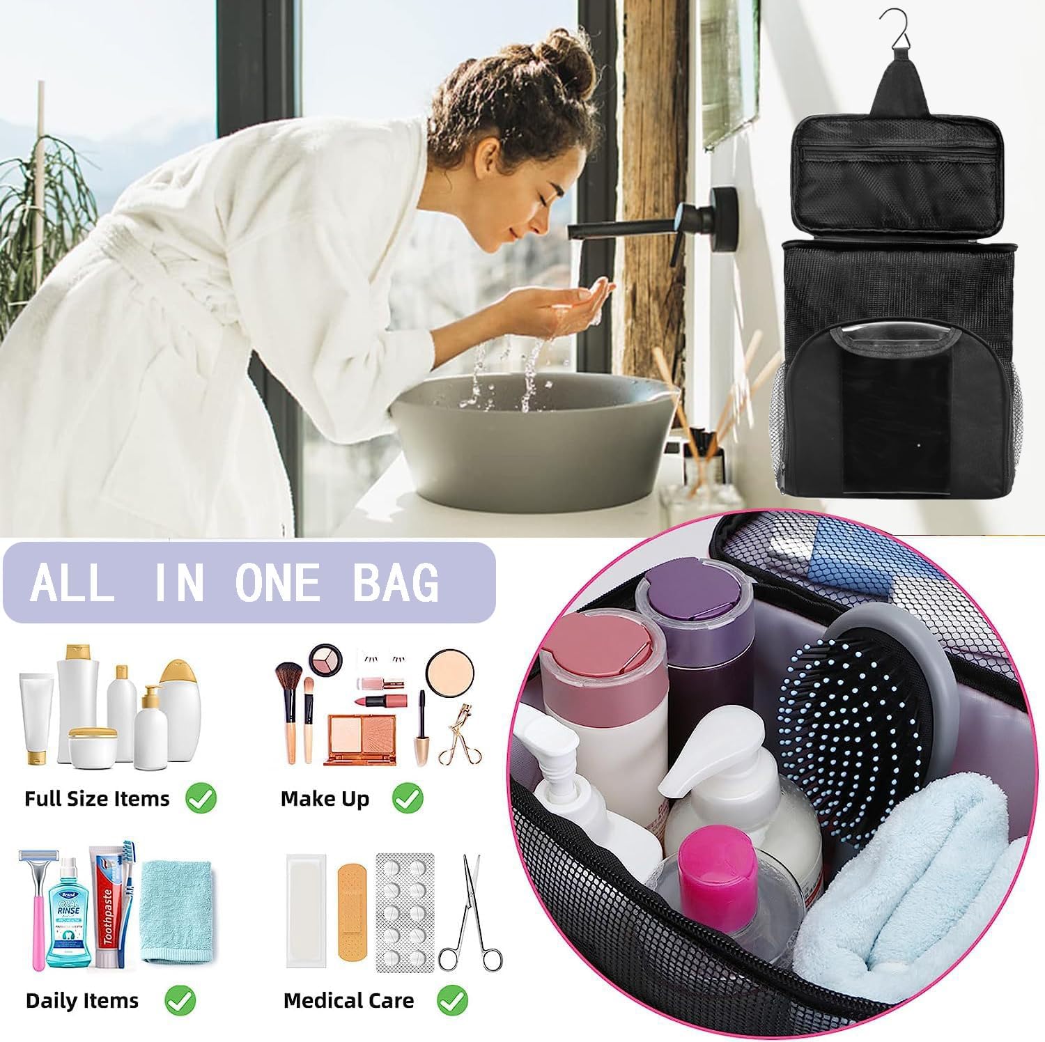 Compact Portable Mesh Shower Caddy with Phone Pocket for College Students