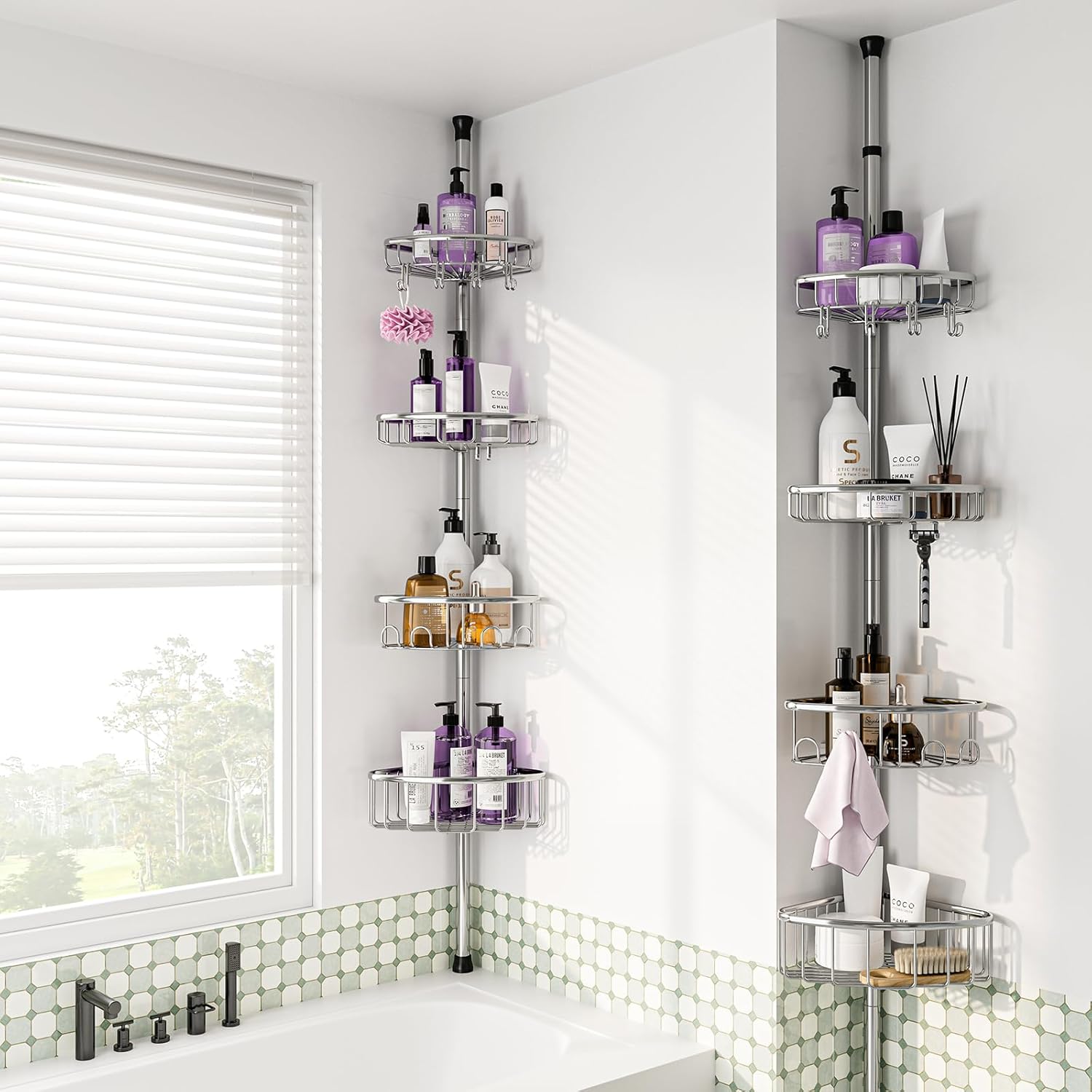 Sturdy 47-121-inch Tension Pole Shower Caddy