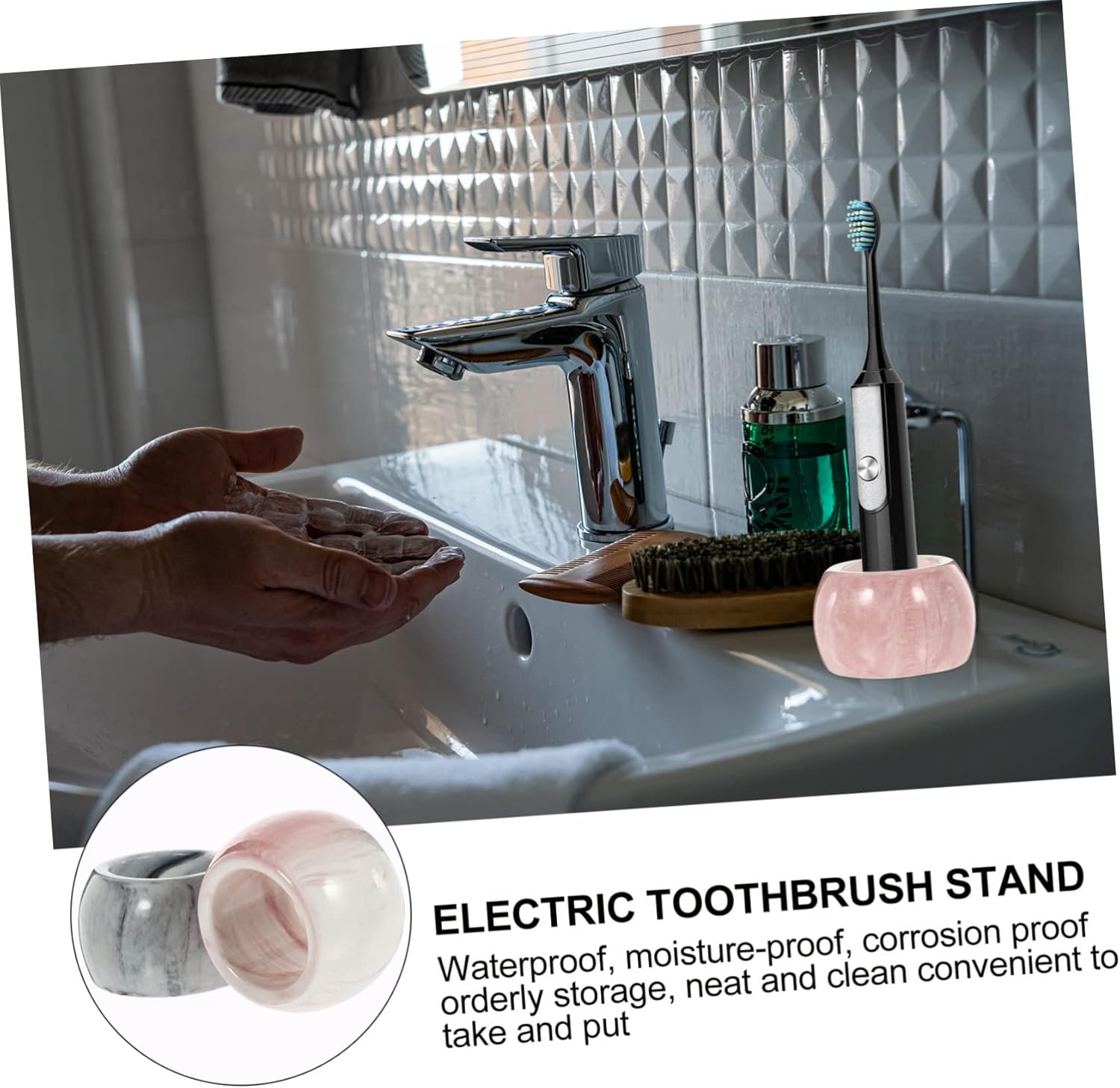 Stylish 2-Piece Marble Toothbrush Holder for Neat Bathroom Organization