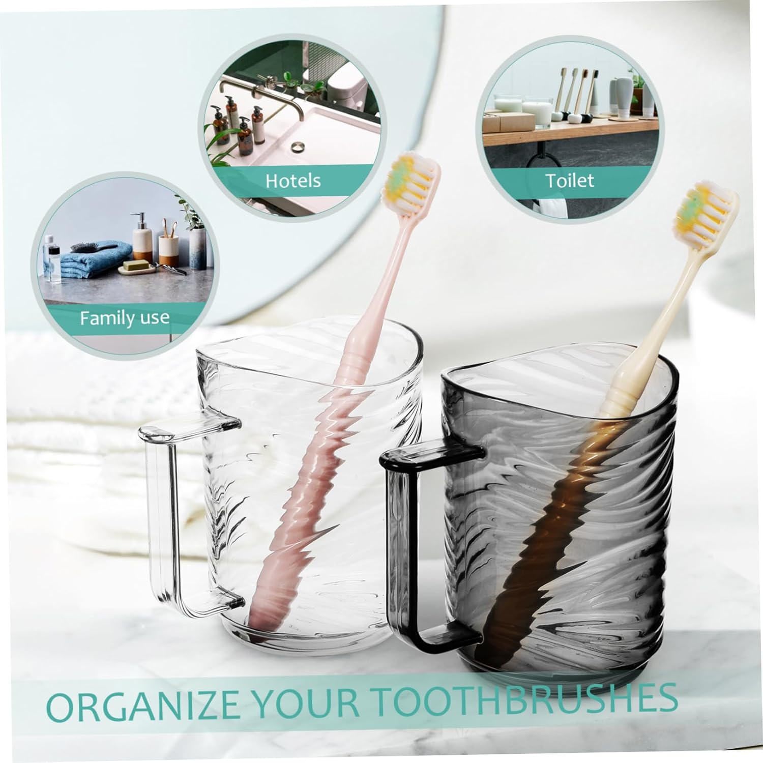 NOLITOY 2 Pack Transparent Toothbrush Cups with Handles 1