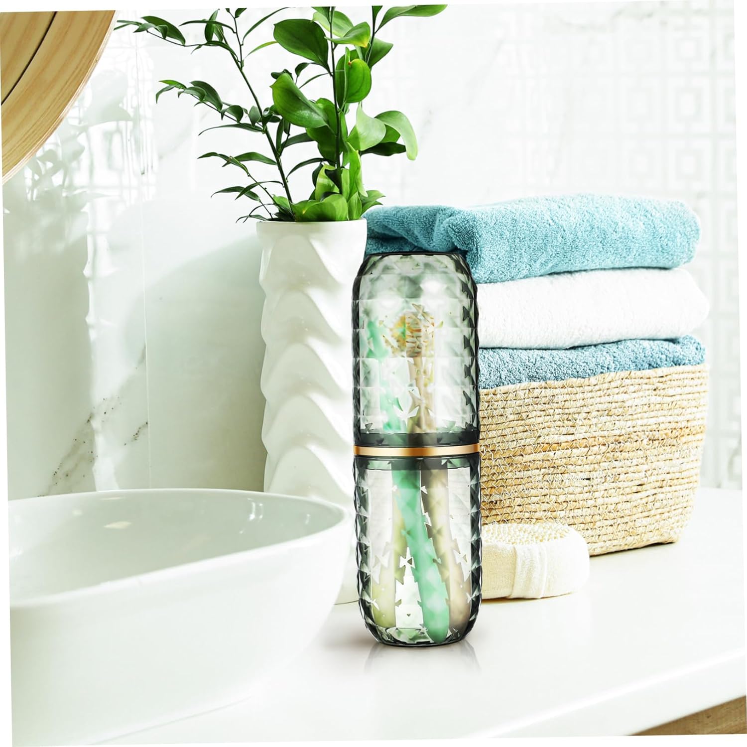 Portable Dual Use Toothbrush Mouthwash Holder for Travel