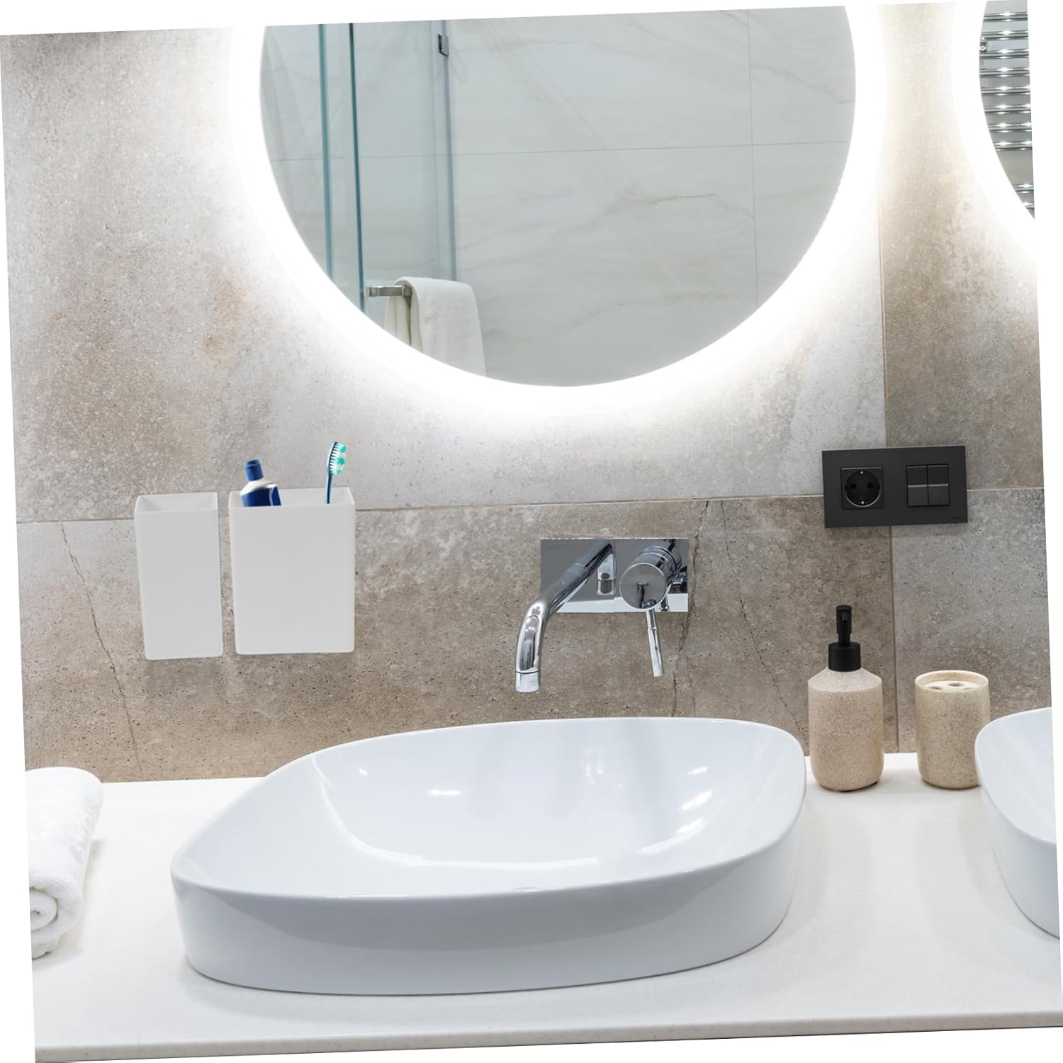GLEAVI 2pcs Wall Mounted Toothbrush Holder Bathroom Organizer No Drilling