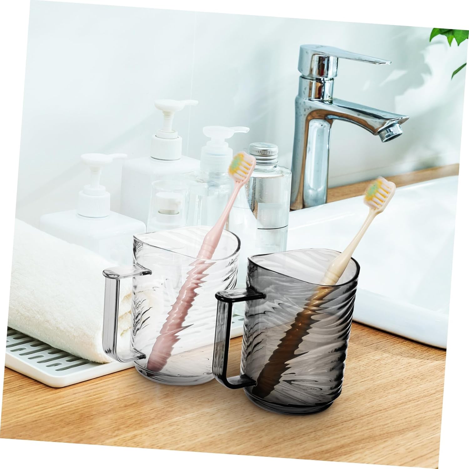 2-Piece Ergonomic Toothbrush Mouthwash Holder - Durable Compact Design for Efficient Organization