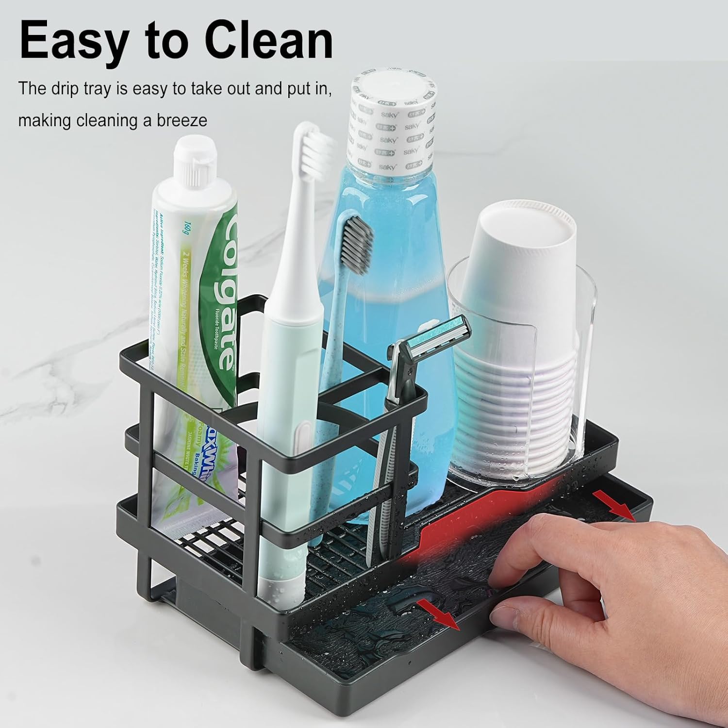Stylish Black Toothbrush Holder Perfect for Your Bathroom with Drainage Countertop Organizer