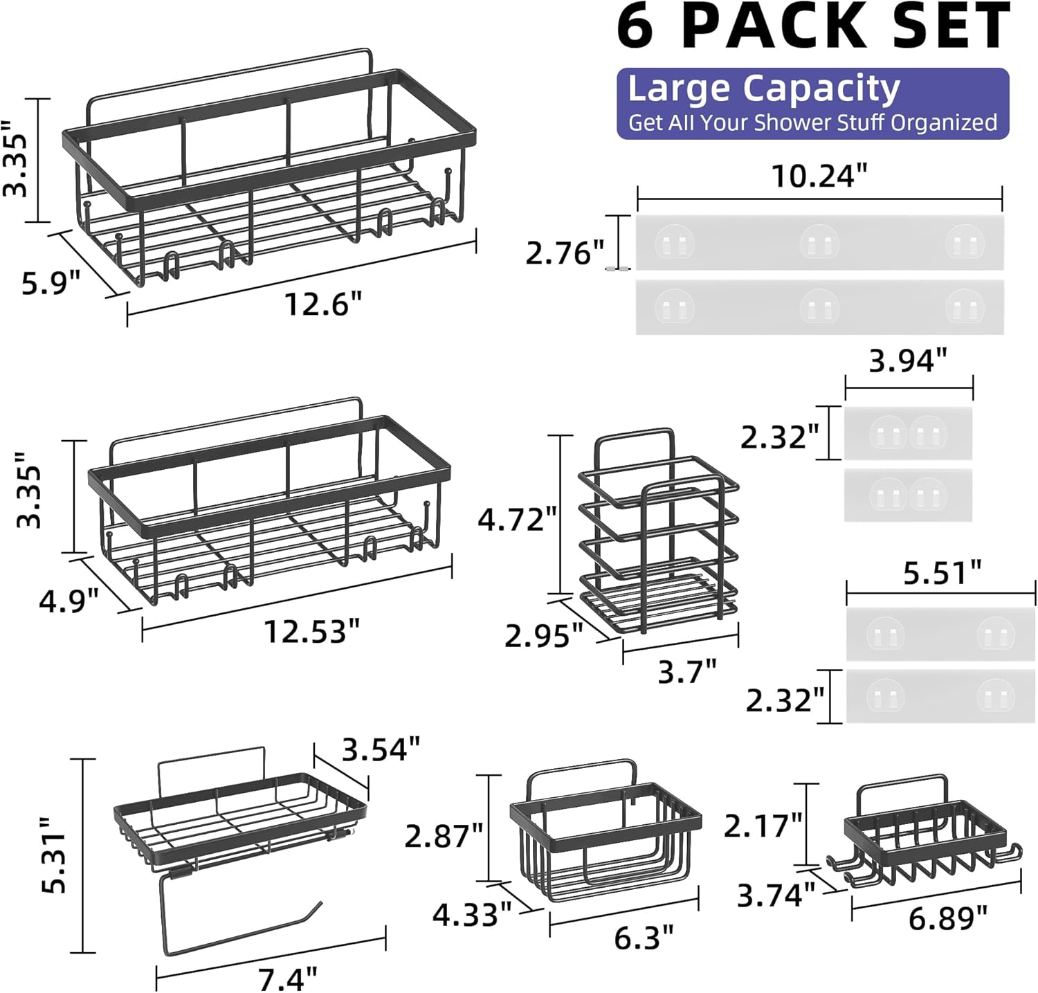 Veluckin 6-Piece Task Caddy Set for Bathroom and Kitchen Storage