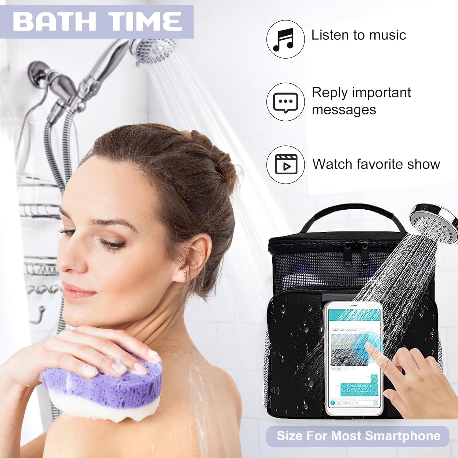 Compact Portable Mesh Shower Caddy with Phone Pocket for College Students