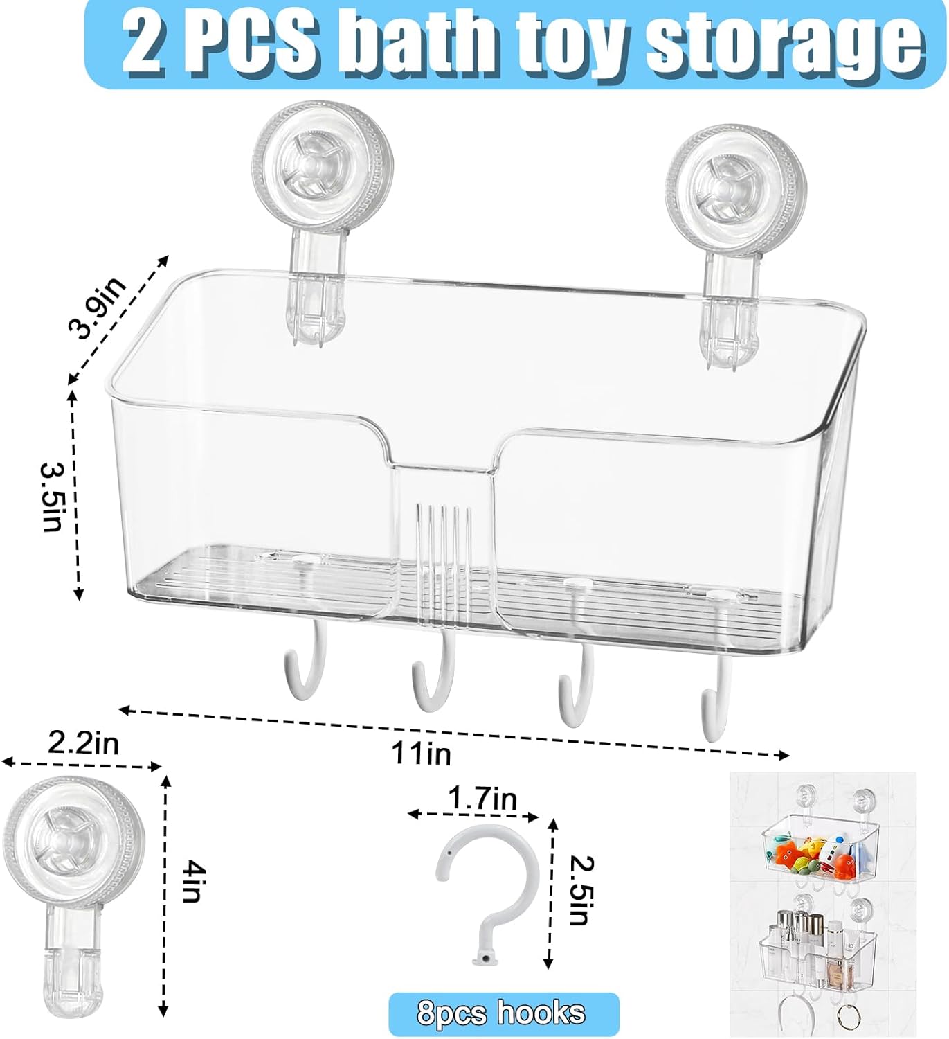 2 Pcs Bath Toy Storage Holder for Bathtub