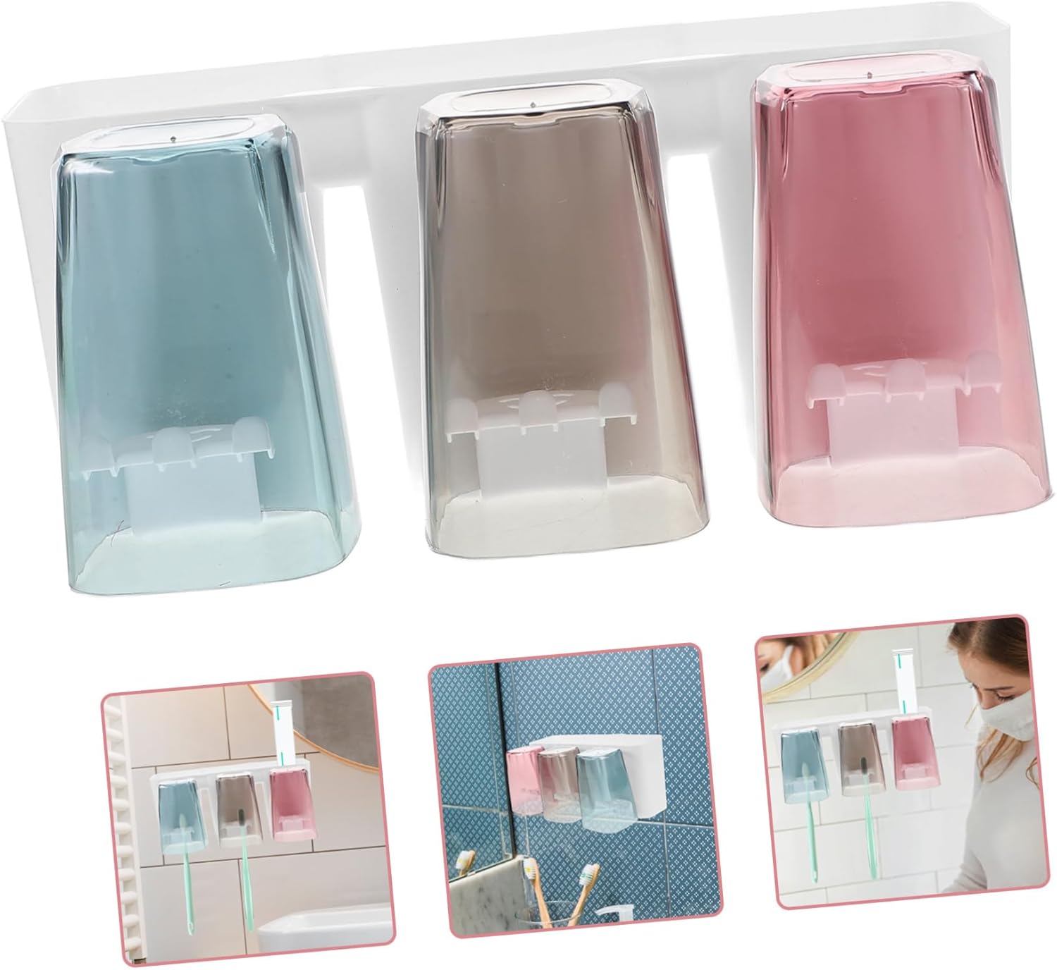 FONDOTIN 1Set Wall Mounted Toothbrush Rack Cup Holder Organizer