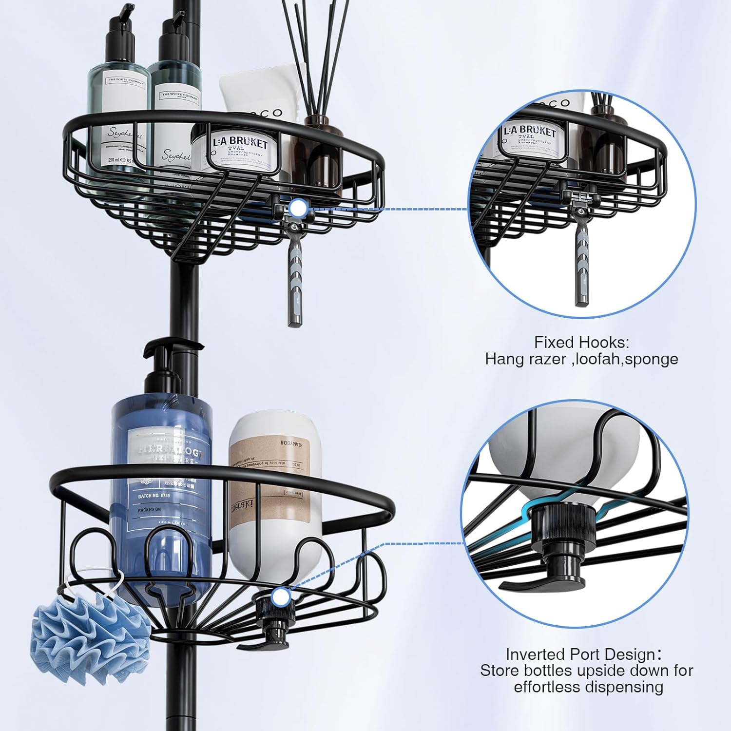 Sturdy 47-121-inch Tension Pole Shower Caddy