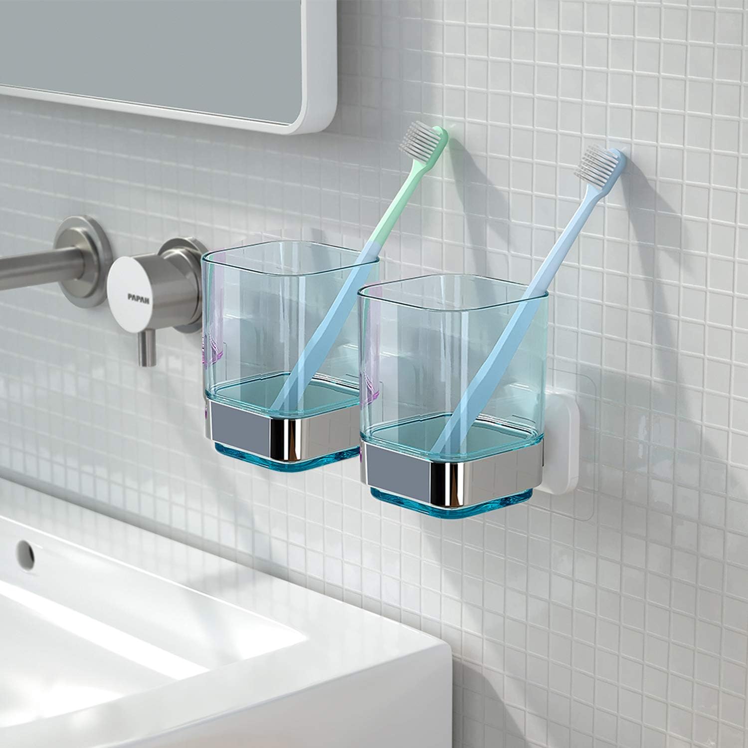 Wall-Mounted Toothbrush Holder Toothpaste Organizer BlueChrome