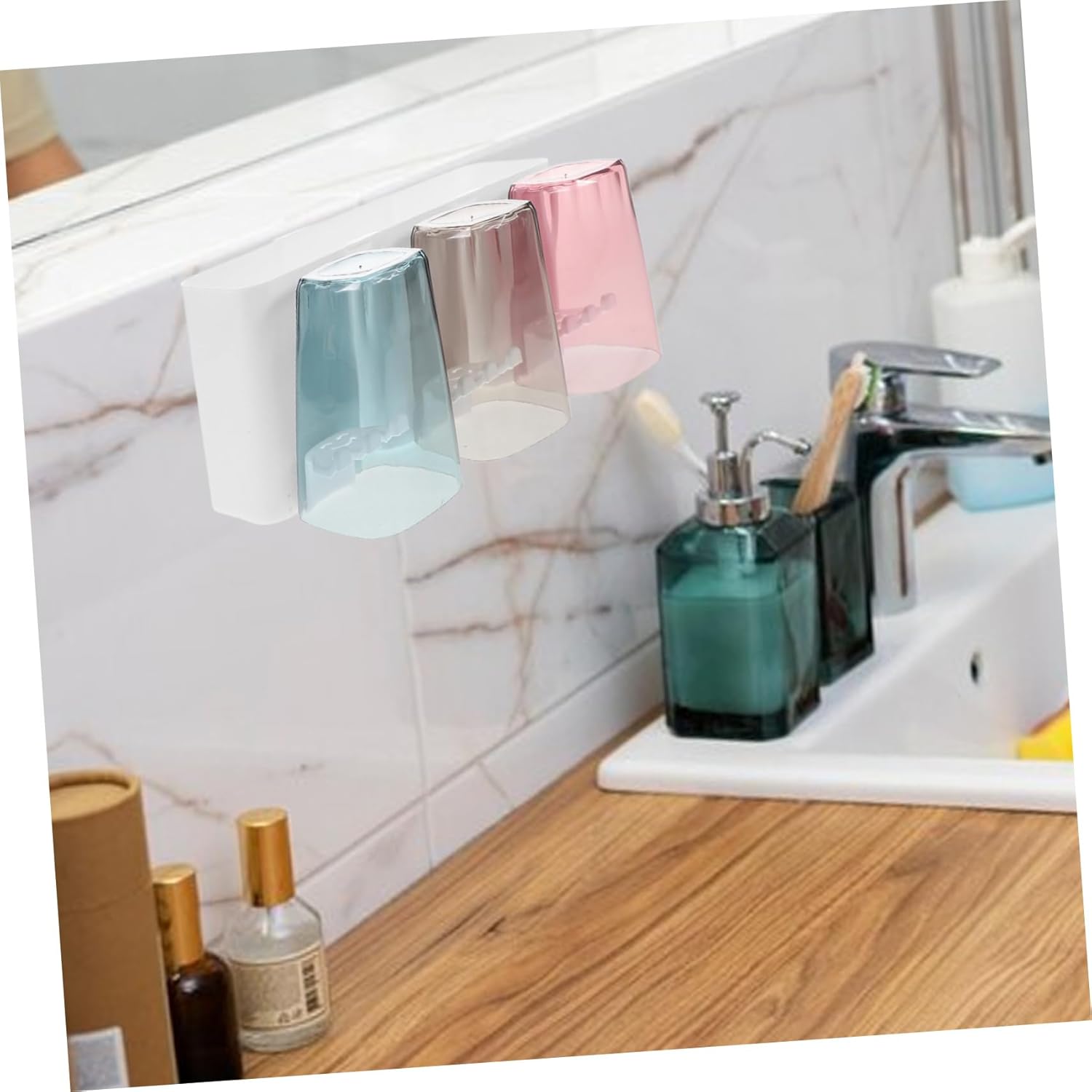 1Set Multifunction Wall Mounted Toothbrush Rack with Cups