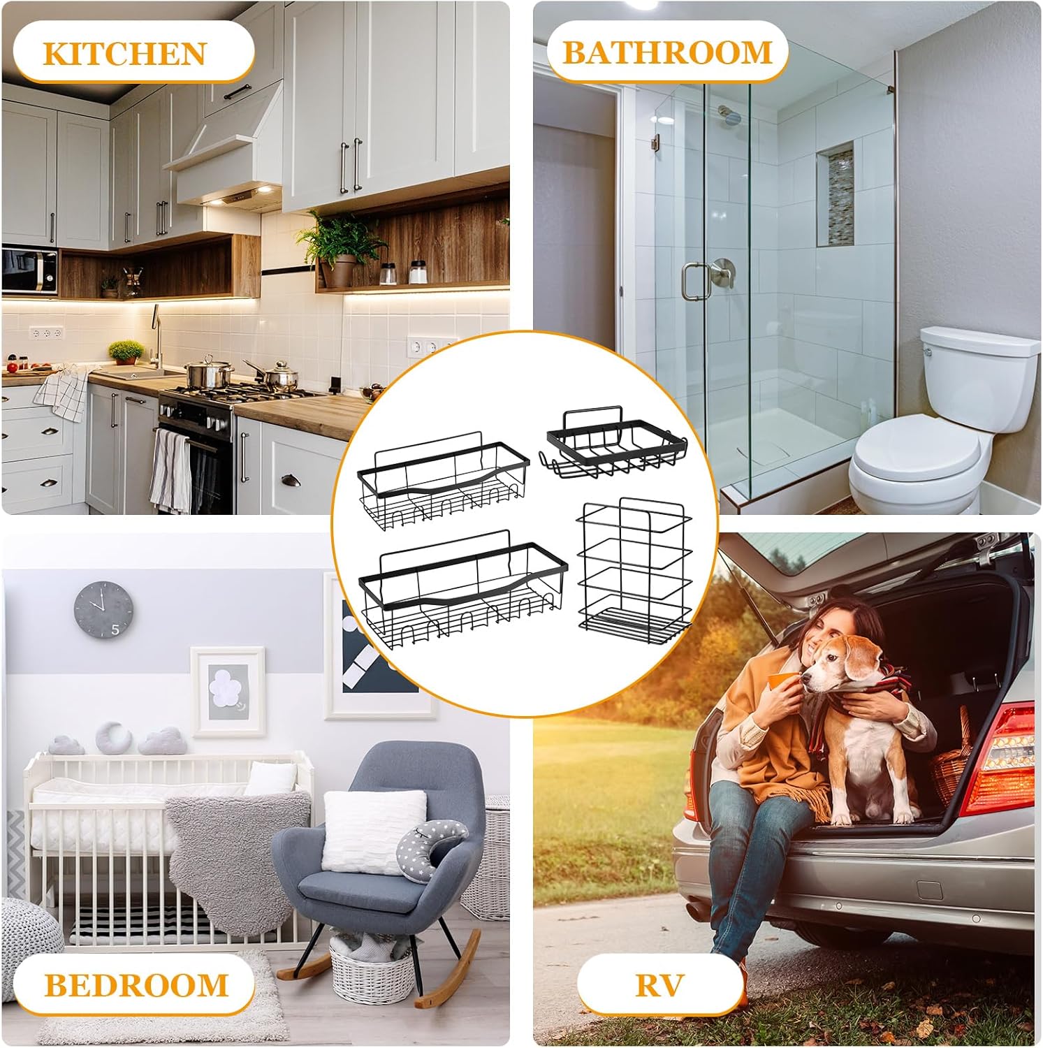 6-Piece Adhesive Shower Caddy Durable Stylish