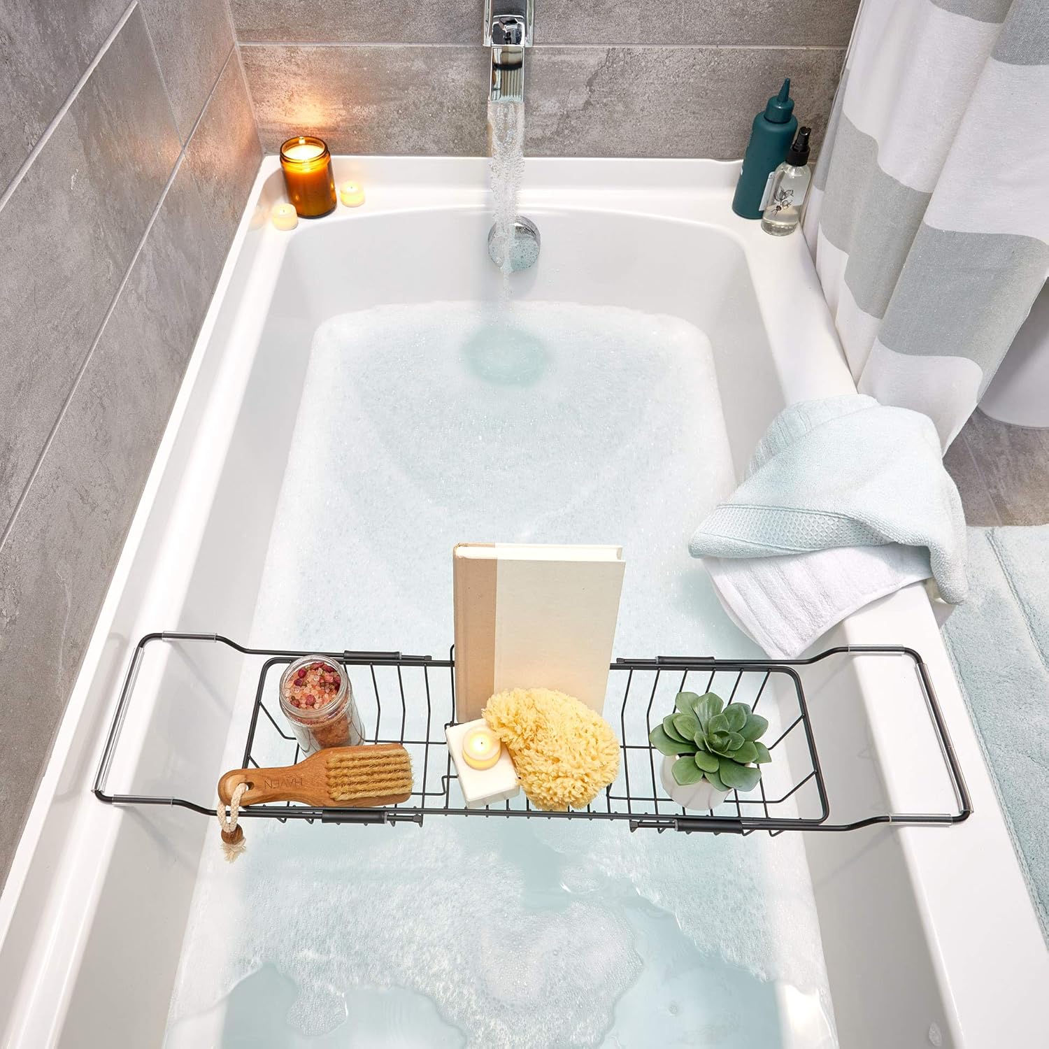 Adjustable Metal Over-the-Tub Caddy for Bathroom Accessories