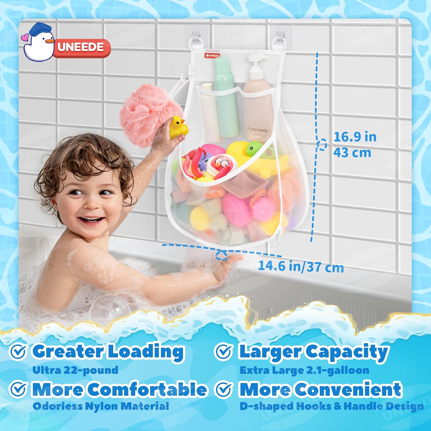 UNEEDE Wall-Mounted Bath Toy Organizer