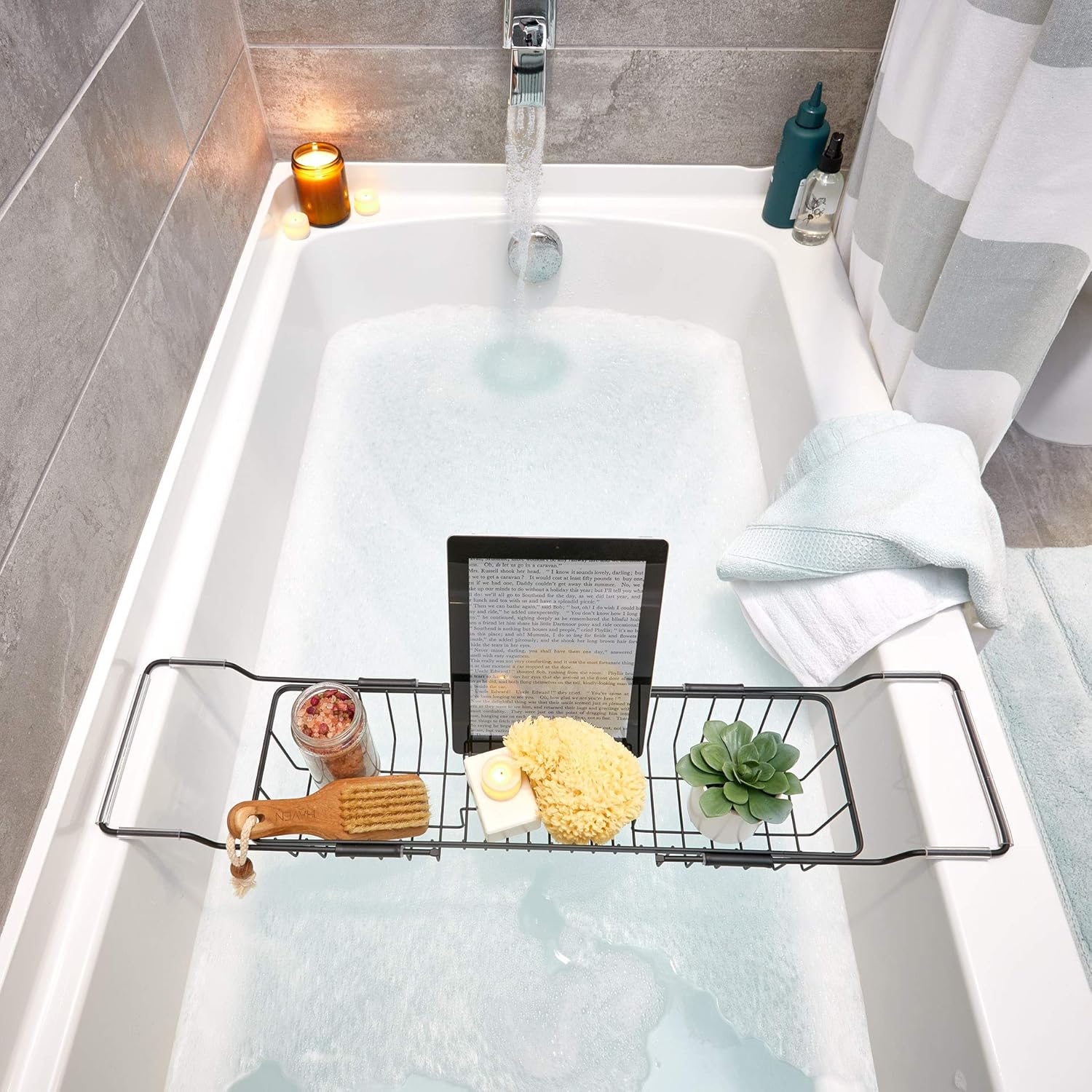 Adjustable Metal Over-the-Tub Caddy for Bathroom Accessories