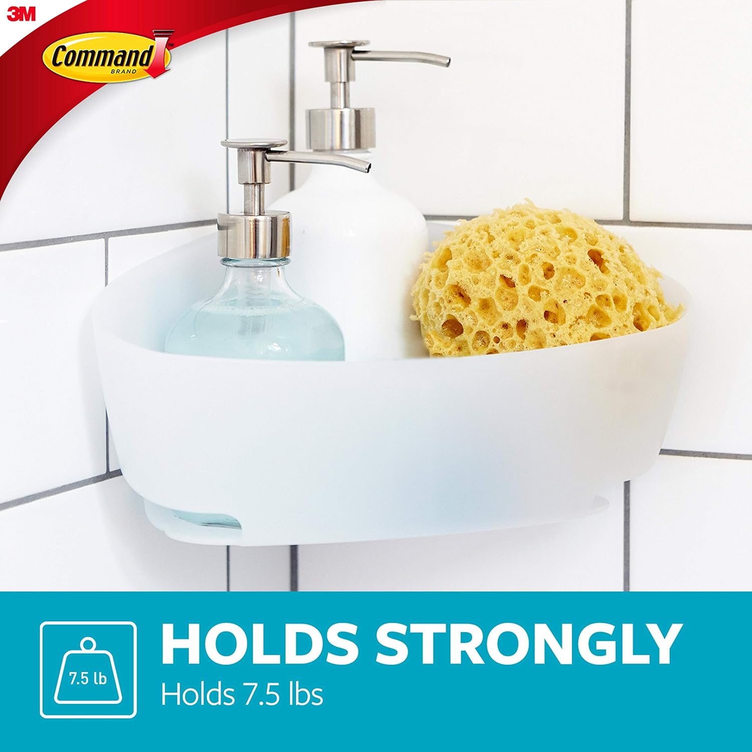 Command Bath Corner Caddy Clear 75lb 4-Water-Resistant Strips