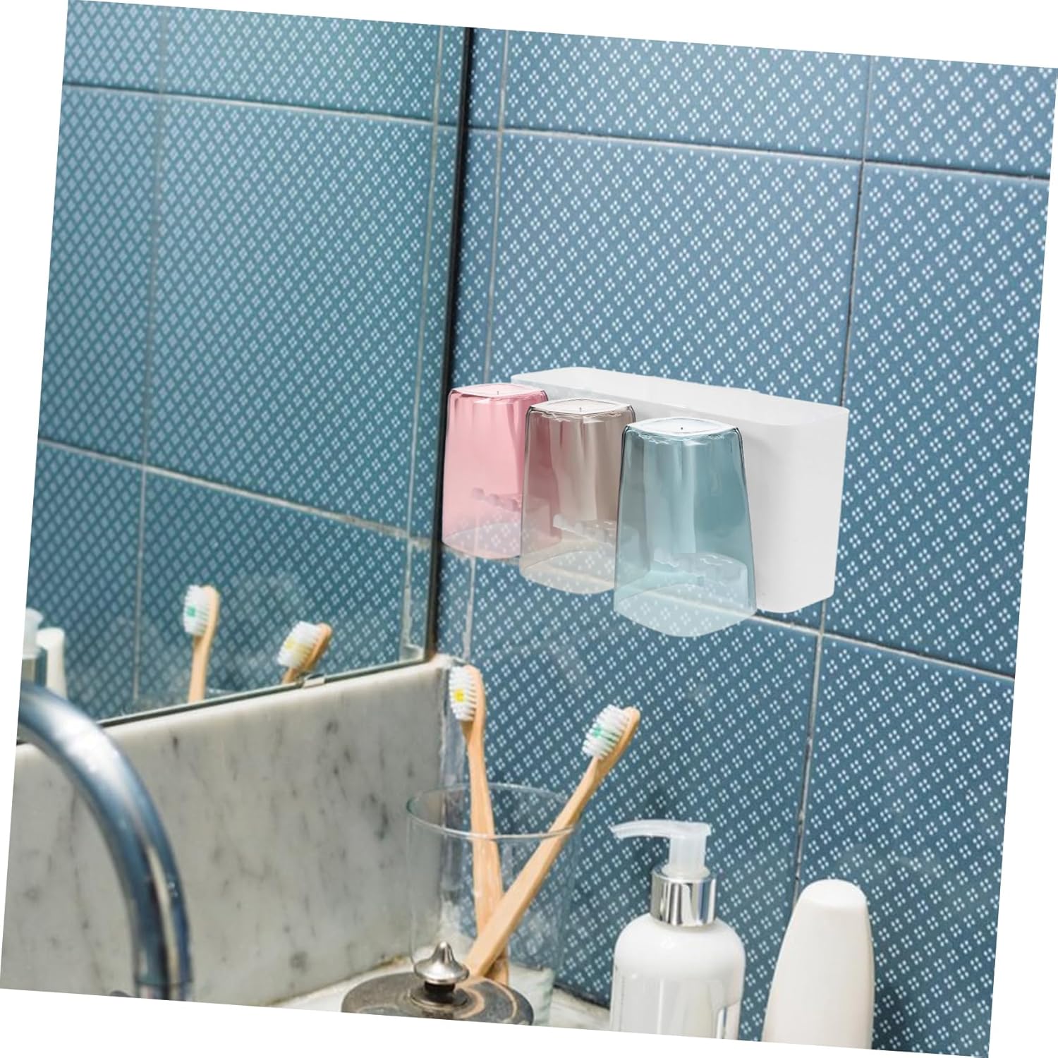 1Set Multifunction Wall Mounted Toothbrush Rack with Cups