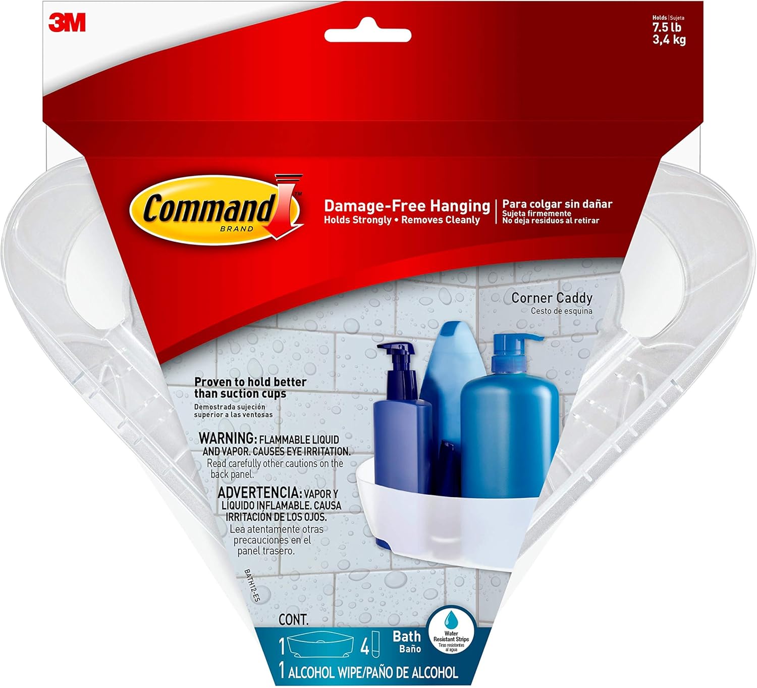 Command Bath Corner Caddy Clear 75lb 4-Water-Resistant Strips