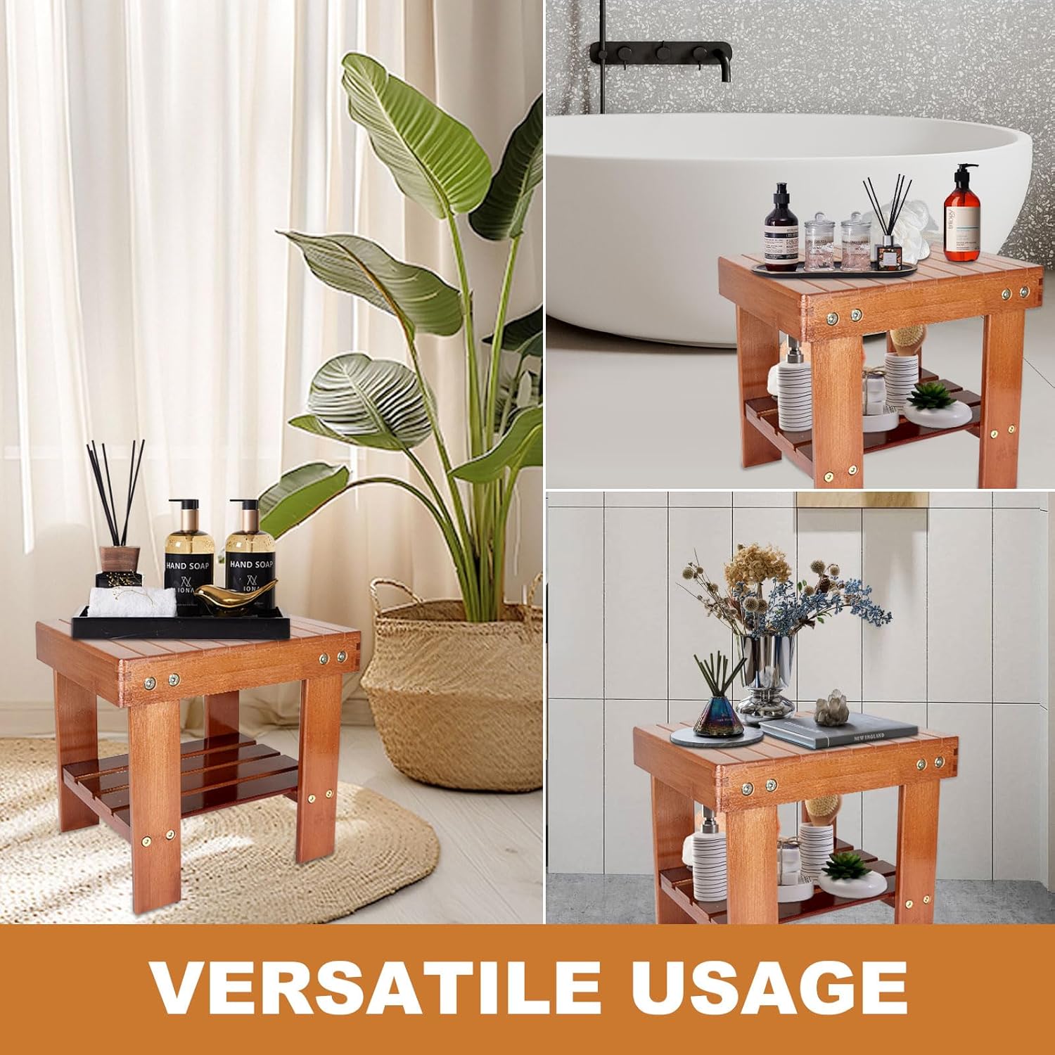 SenenQu Bamboo shower bench with 14-inch storage