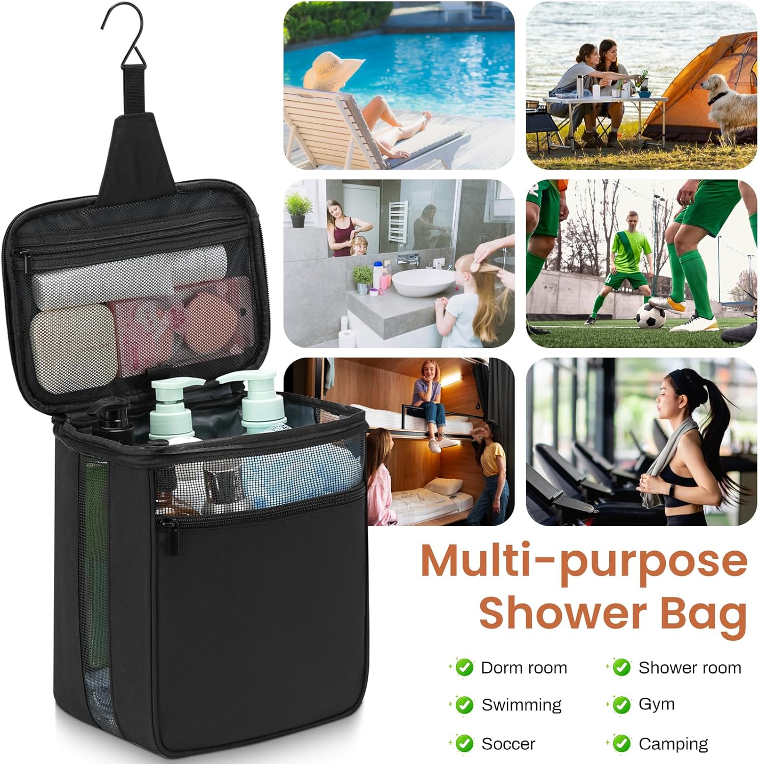 Heavy-Duty Mesh Portable Showers Organizer 86x102x59 Multi-Purpose