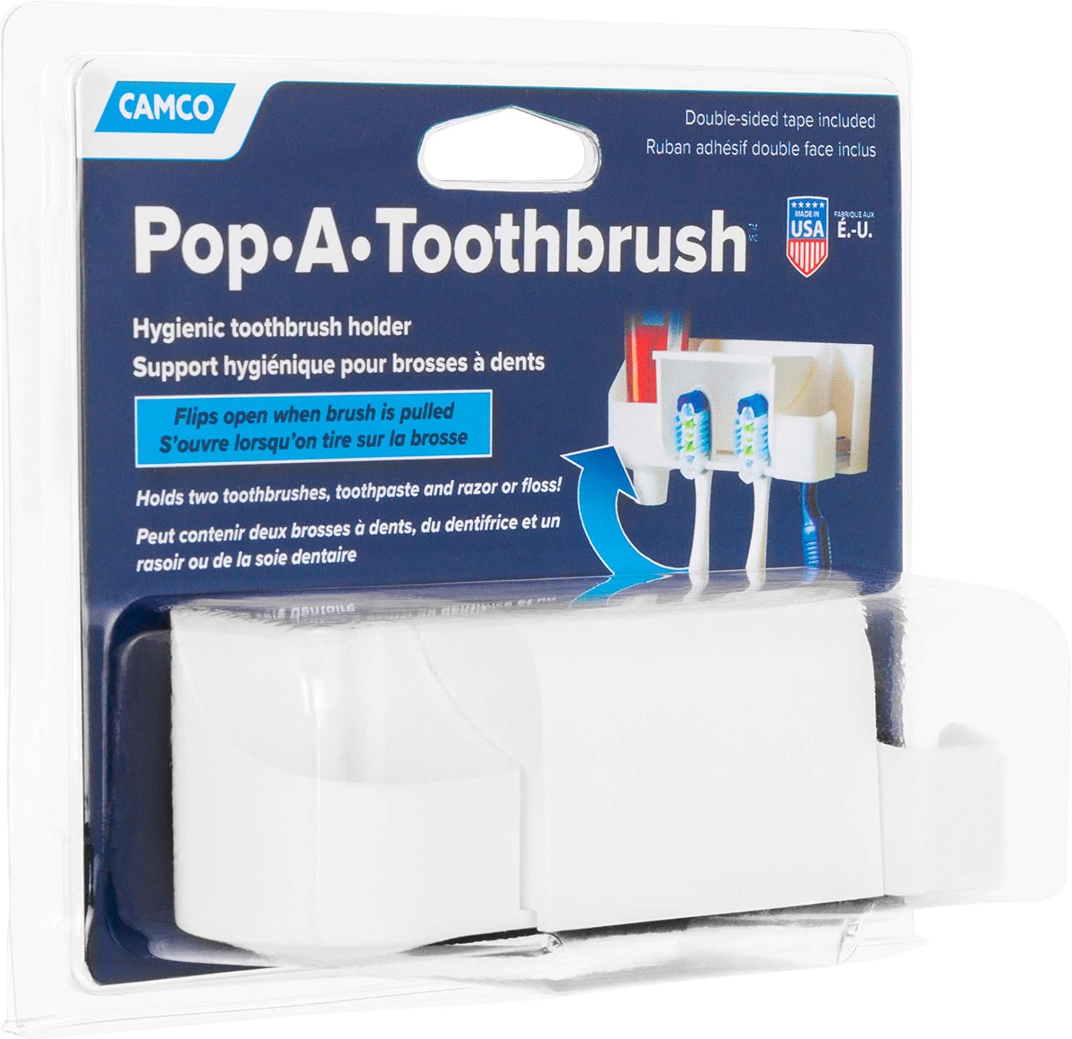 Camco 57208 Toothbrush Holder - Easy to Use Durable White