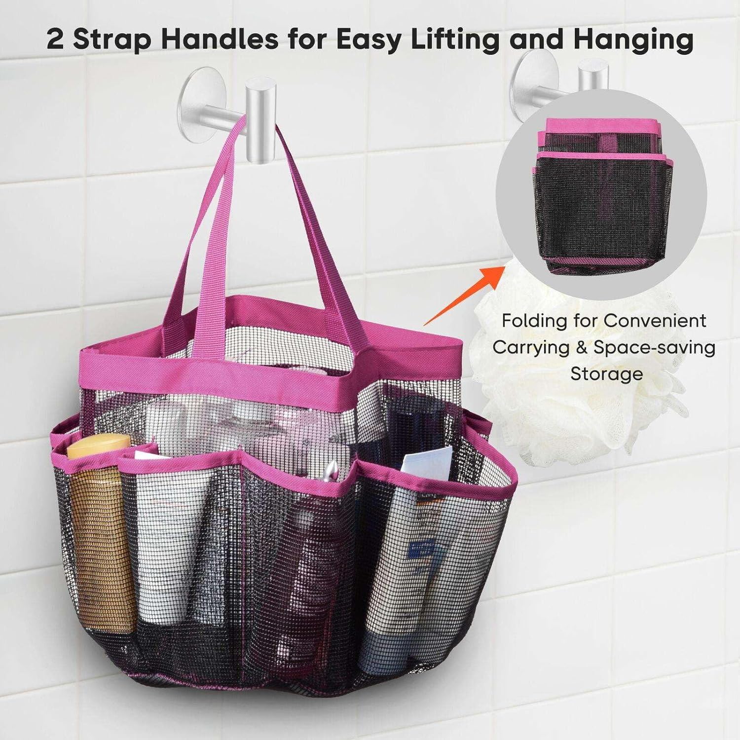LKOP 2 Pack Portable Mesh Shower Caddy Tote 8 Pockets