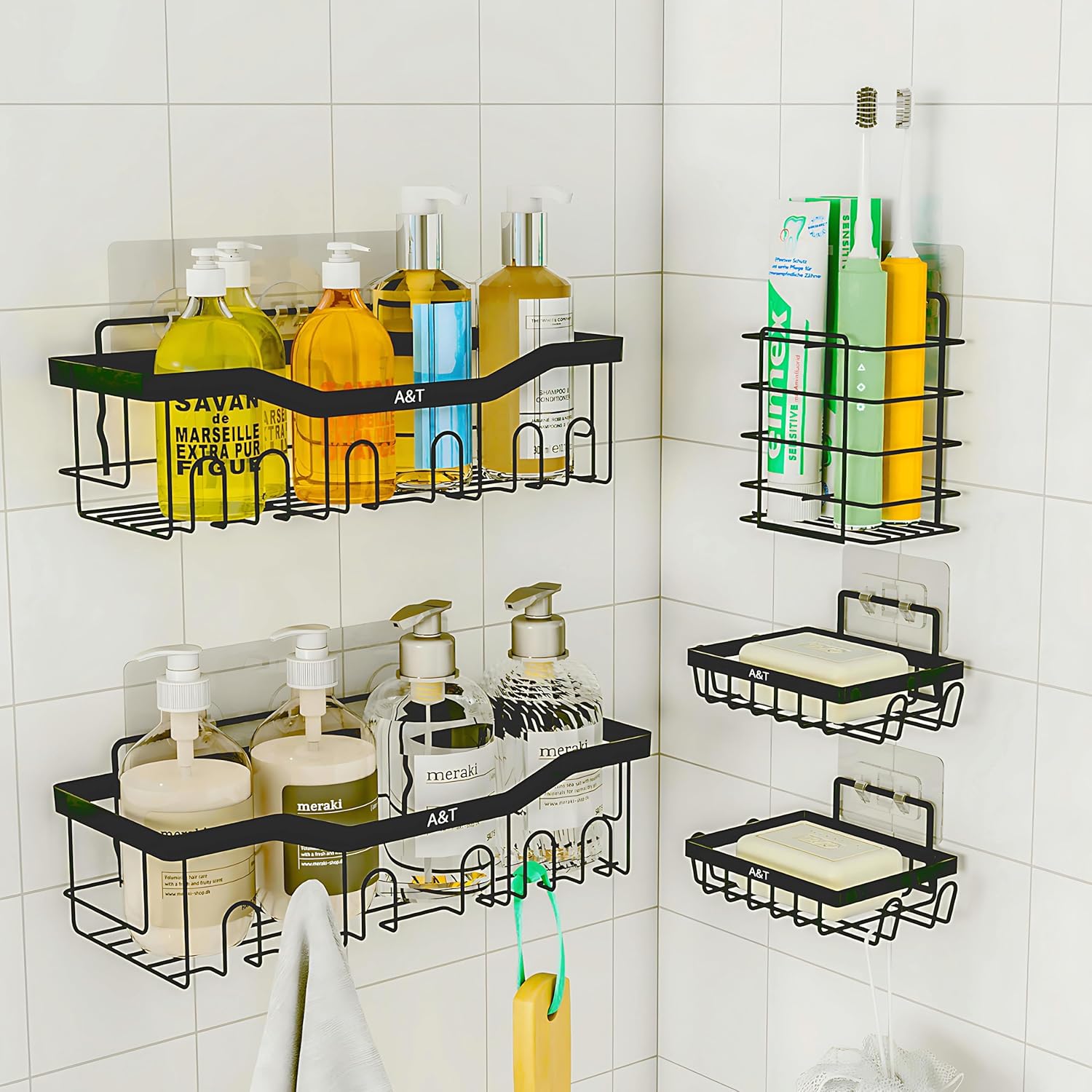 Stainless Steel 5-Piece Adhesive Shower Caddy
