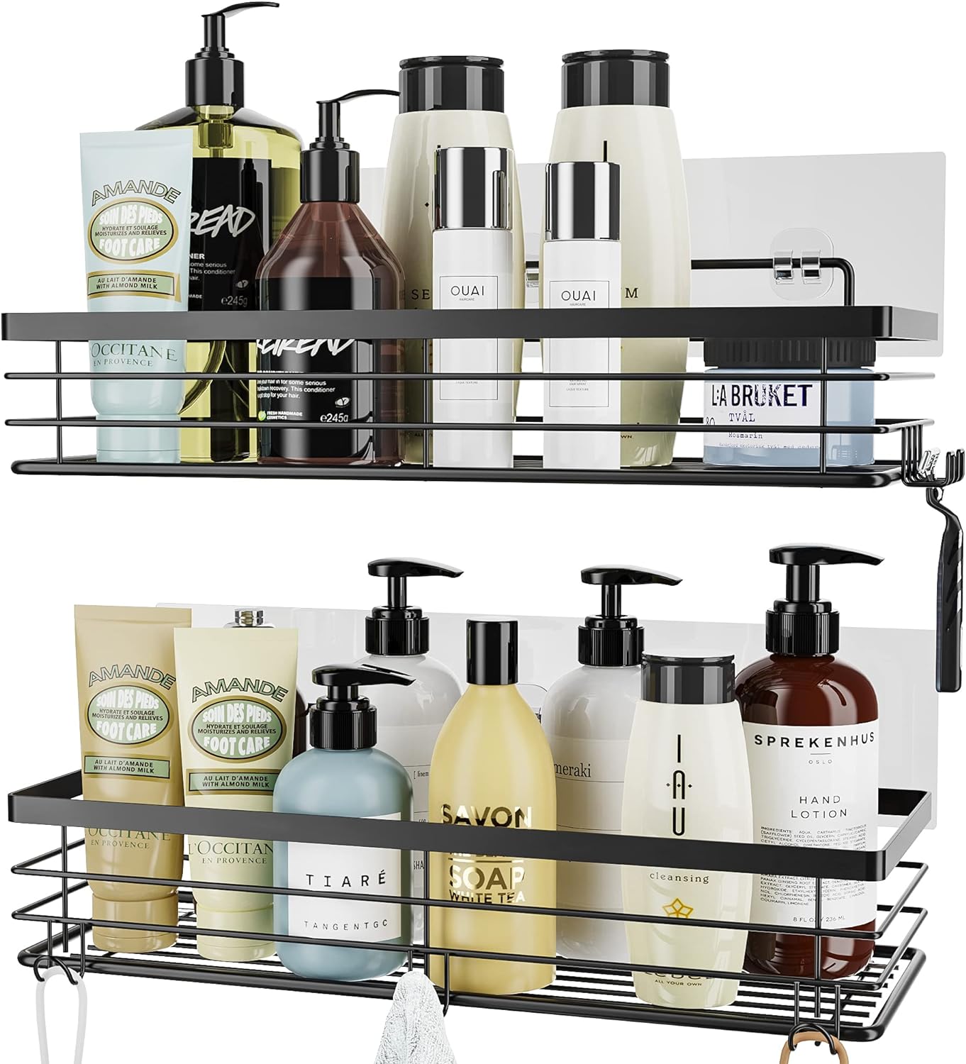 Stainless Steel Showers Caddy Organizer with 5 Hooks for Bathroom