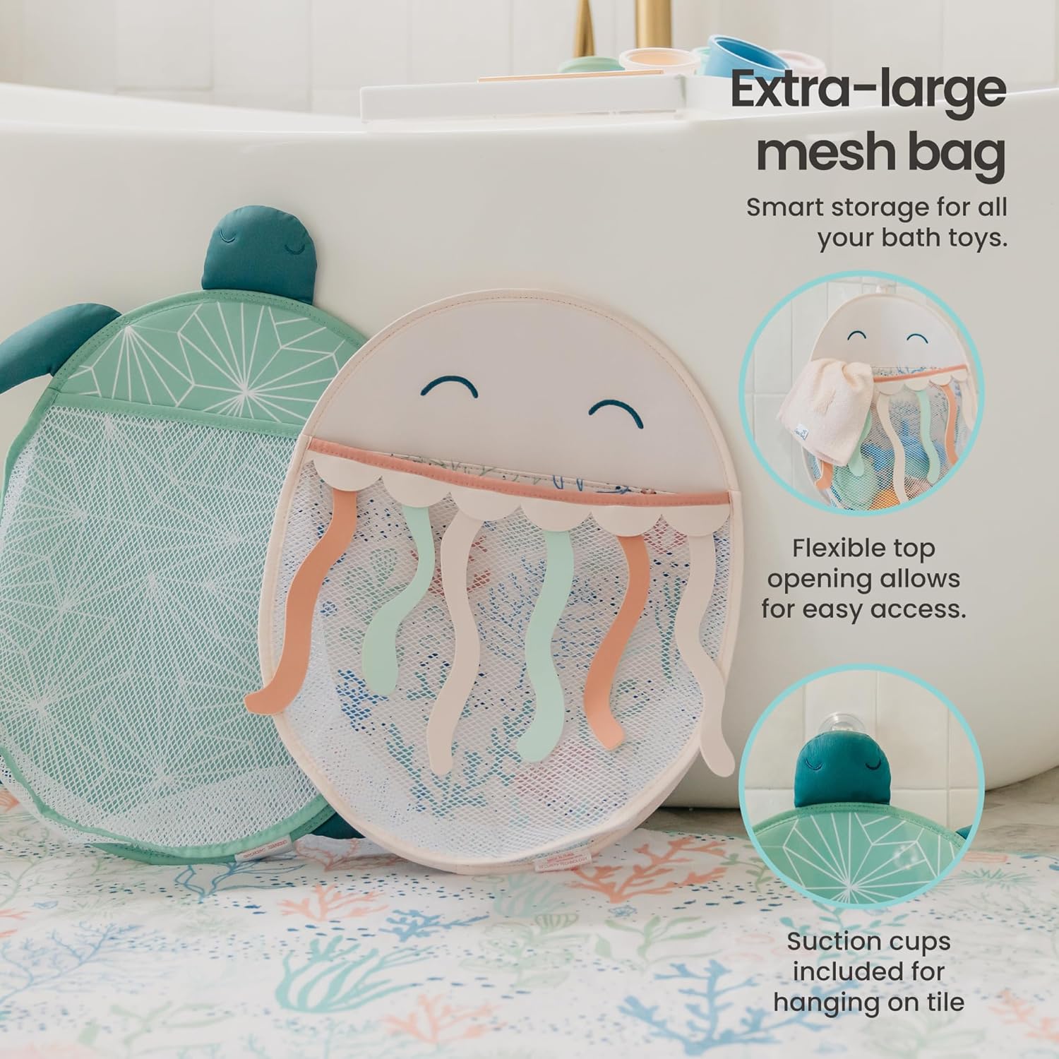 Copper Pearl Oceana Extra-Large Mesh Bath Toy Holder with Suction Cups