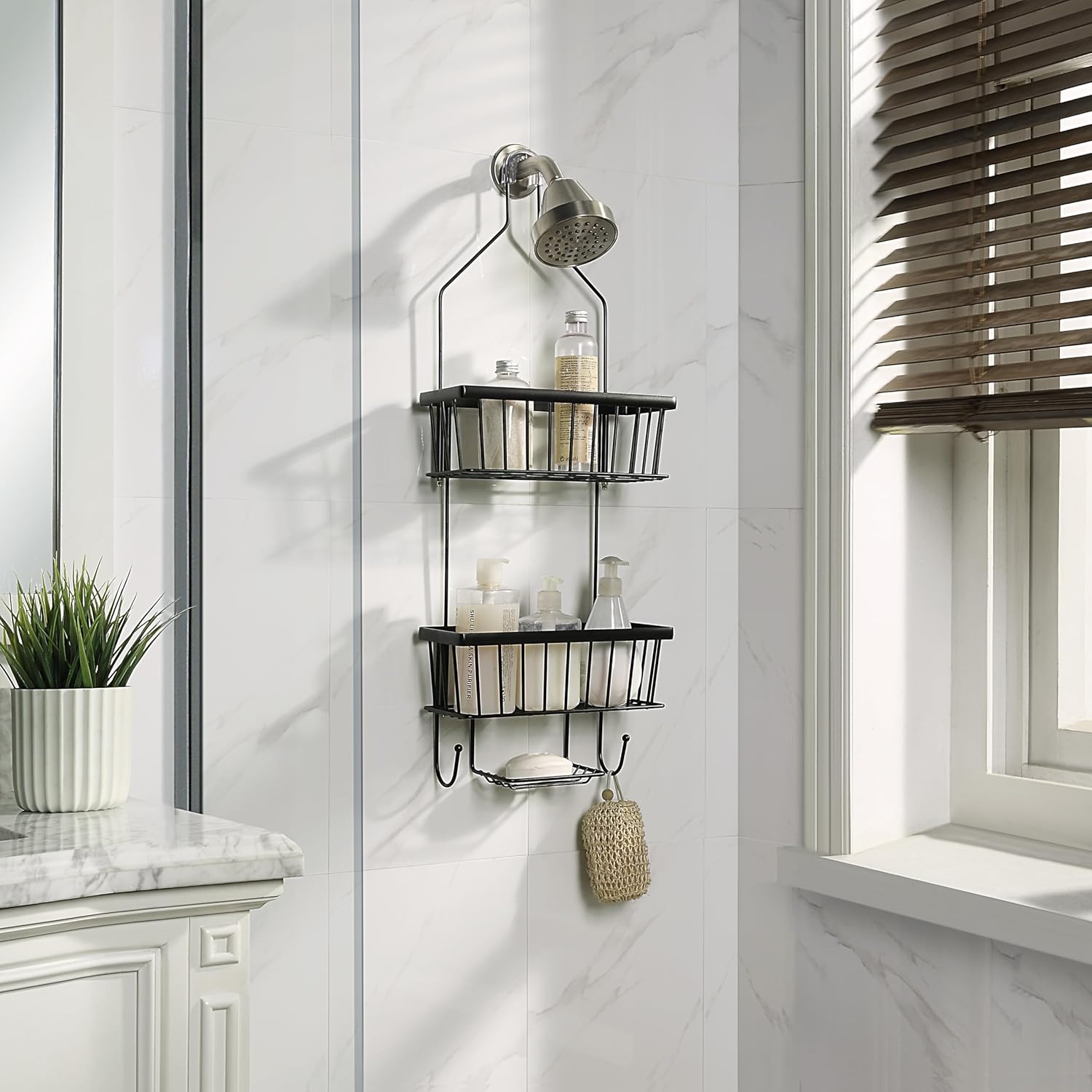 Stylish Functional SunnyPoint Bathroom Caddy Over the Shower Head