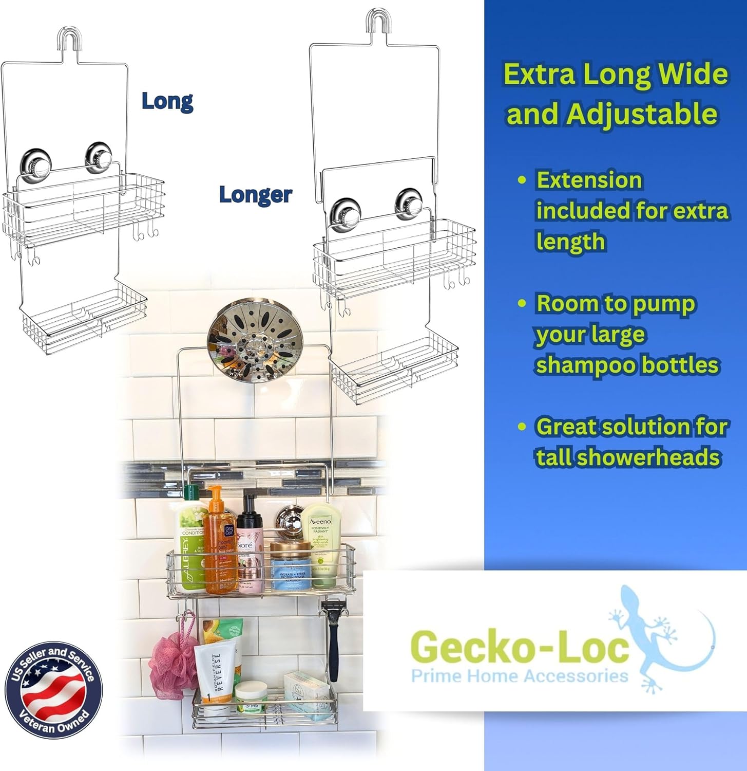 Bathroom Shower Caddy Long Adjustable