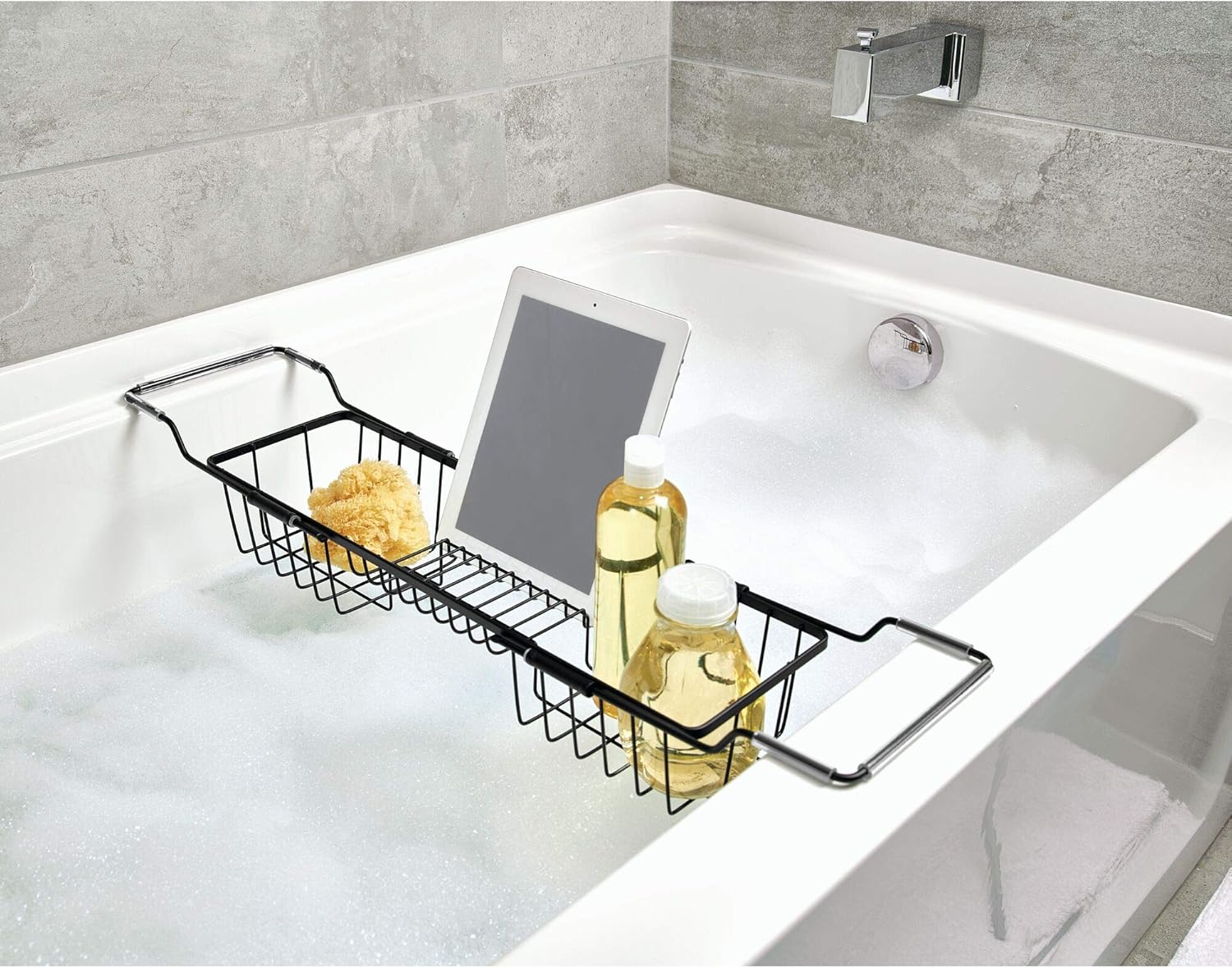 Adjustable Metal Over-the-Tub Caddy for Bathroom Accessories
