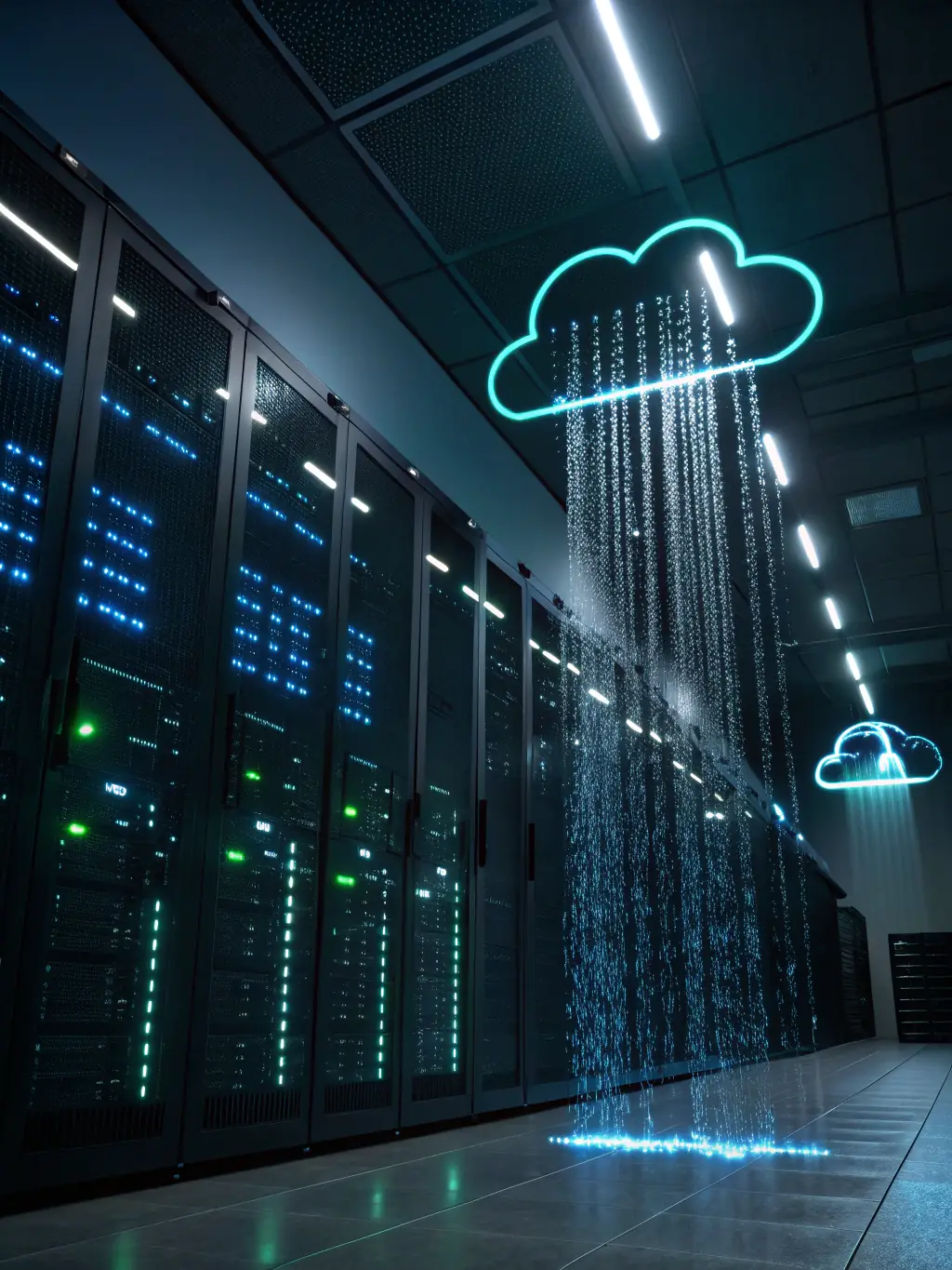 A visual representation of cloud computing, showing data flowing between devices and the cloud.